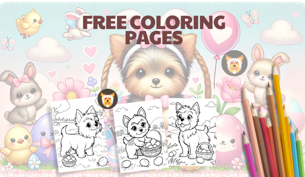 Free Easter Yorkie coloring pages banner